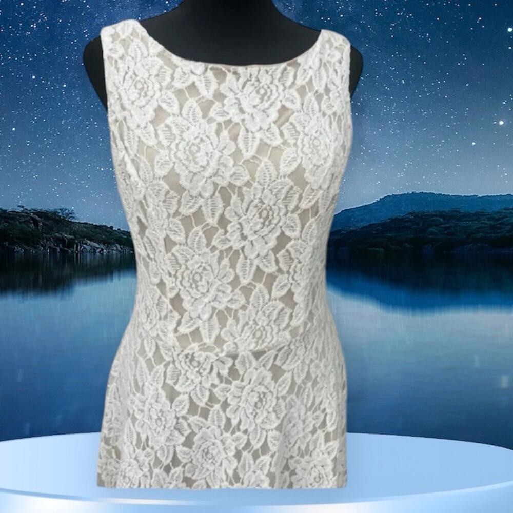 SPEECHLESS cream lace, scoop neck sleeveless dress, women's size 7